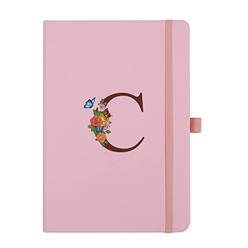 Pink Notebook for Women, 5.7"X8.3" A5 Journal Notebook with Letter C, Dual-Sided Writing Notebook with Dividers, Cute Leather Journal for Work, Business, School, Meetings, Travelers, Small Notebook - color: C