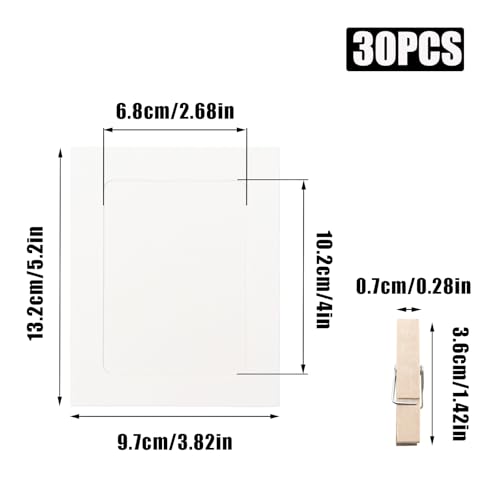 30Pcs 4x5Inch White Paper Photo Frames with String & Clips - color: White, size: 4x5inch