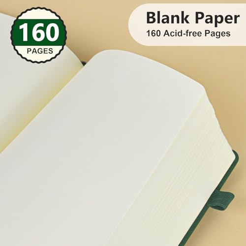 Blank Journal Notebook 5.9"×8.5", Leather Sketchbook,160 Pages Sketch book - color: Green, size: Blank Page