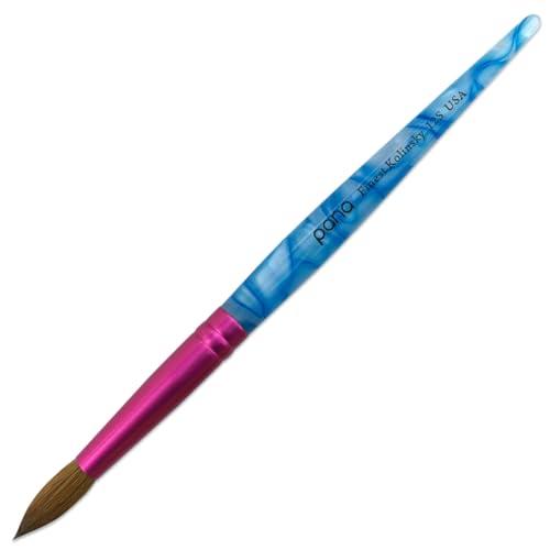 PANA USA Acrylic Nail Brush Pure Kolinsky Hair Acrylic White Swirl Blue Handle with Pink Ferrule Round Shaped - Size 12 - color: White Swirl Blue, size: Size 12