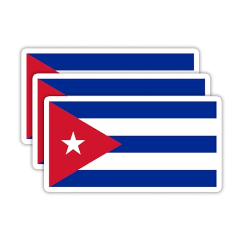 (3PCS) Cuba Flag stickers, Countries Flag Stickers - Waterproof Vinyl Decals For Laptops, Tumblers, Water Bottles, Books, Scrapbooks, Size 3 x 1.6 Inch - color: Cuba