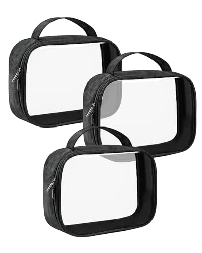 Moyad TSA Approved Toiletry Bag Clear Quart Size Travel Bags Makeup Bag - color: Black, size: 3 Pack, Handle