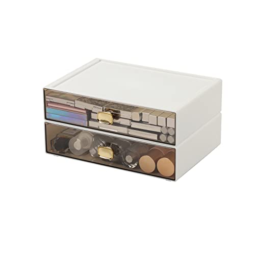 Desktop Storage Drawers, Plastic Countertop Printer Paper Organizer - color: 2 Large Drawers, White