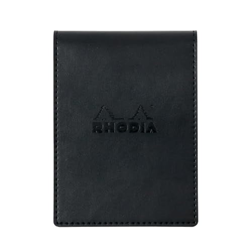 Rhodia Notepad with Cover No.12 (3.3 x 4.7 inches (8.5 x 12 cm), PU Leather, Black (Block Rodia No.12, Orange Included/80 Sheets, 5 mm Grid) RHODIA cf12pucvbk - size: 8.5×12cm, style: black