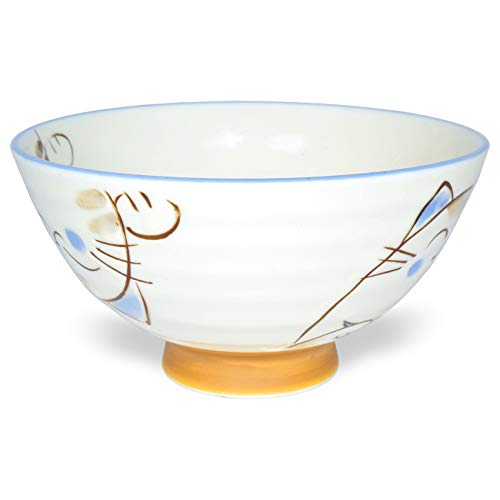 Japanese Rice Bowl Chawan set of 2 4.6" Cat Design MIKE Blue - color: Blue
