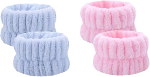 2 Pcs Spa Face Washing Wristbands,Microfiber Wrist Towels Absorbent Facial Elastic Wristbands Makeup Wash Wrist Towels,Reusable Absorbent Stop Water Run Down Arms (Blue,Pink)