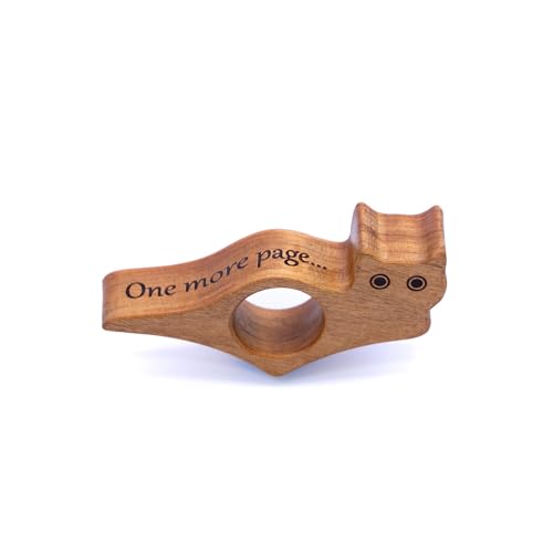 Wooden Thumb Book Page Holder – Cherry Hardwood Cat, One More Page Engraving – Handmade in USA, Bonus Wooden Bookmark Included - style: Cherry Hardwood