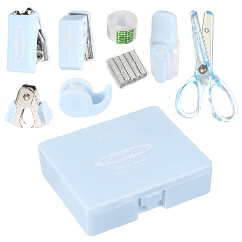PATIKIL 1 Pack Office Supplies Set, 8pcs Desk Supplies Set Stapler Tape Dispenser Scissors Accessories Kit Mini Office Supply Kit Cute Small for Desk Women Organizer, Blue - color: Blue