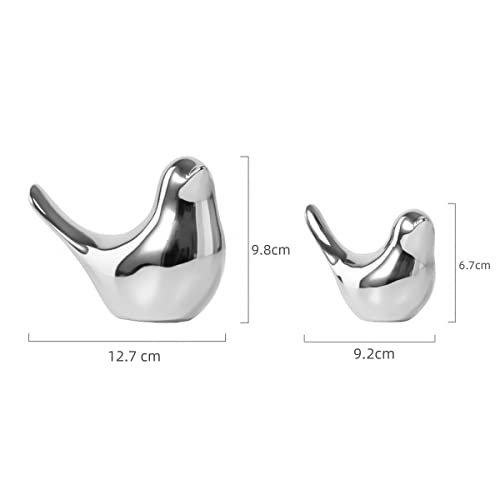 Small Animal Birds Statues Home Decor Modern Style Silver Decorative Ornaments for Living Room, Bedroom,Cabinets, Office Desktop (2 Pack) - color: Silver