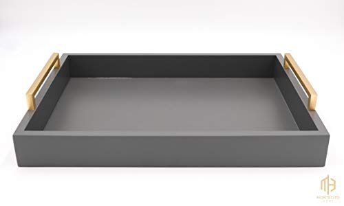 Decorative Coffee Table Tray - Ottoman Tray - Breakfast, Drinks, Liquor Serving Tray - from Farmhouse to Modern - Matte Finish - Brushed Champagne Gold Handles - Charcoal - color: Charcoal
