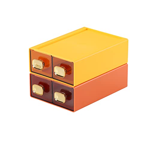 Desktop Storage Drawers, Stackable Countertop Organizer with Drawers - color: 4 Small Drawers, OG & YE