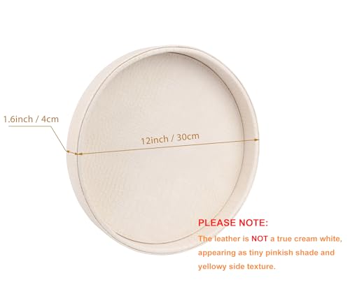 HofferRuffer Faux Leather Round Serving Tray, Vegan Croco Leather Decorative Tray, Food Tray for Storage Drinks, Snack & Cosmetics, Dia.12'' x 1.6'' (CreamWhite/Tiny Yellow) - color: Creamwhite / Tiny Yellow, size: 12"
