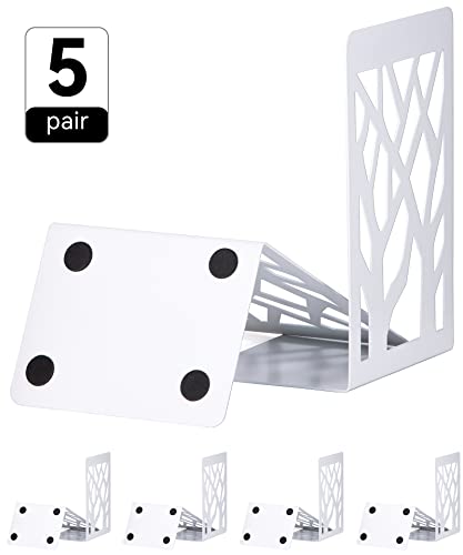 Book Ends, Bookends, Bookends for Shelves, Bookend, Book Ends for Heavy Books, White Metal Book Shelf Holder Home Decorative, Book Stoppers for Shelves, Bookend Supports 5 Pair - size: White-5 Pair