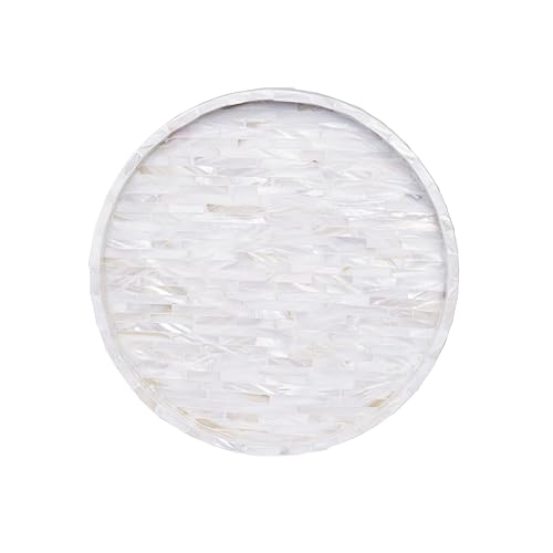 PEMAR Round Mother of Pearl Tray 11", White Iridescent Decorative Tray