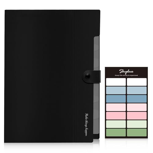 SKYDUE 8 Pockets Expanding File Folders, Accordion Folders, Portable Paper Bill Receipt Organizer, Letter Size, Home College School Office Supplies, Black - color: Black-cm