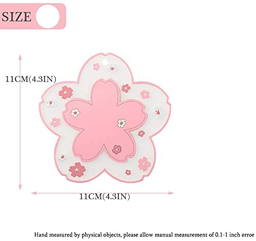 Sakura Coasters Set of 4 Kawaii Cup Mat Anti-Skid Pot Bowl Pad Placemats PVC Cherry Blossom Coaster for Drinks Coffee Table Cute Room Home Kitchen Decor Kawaii Desk Accessories(4.3in) - size: Small 4pcs