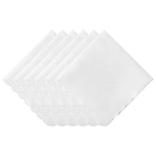 HOULIFE Handkerchiefs for women, Pure White Handkerchief with Scallop Edge