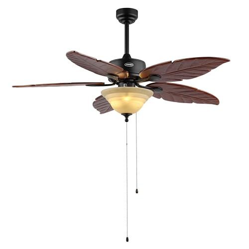 JONATHAN Y Poinciana 52" Coastal 3-Light Palm Leaf Ceiling Fan, Dark Brown - color: Dark Brown