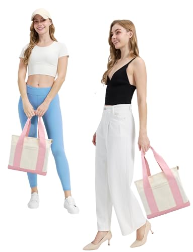 TeeYee 16oz Canvas Tote Bag Casual Multi Pocket Work Bag for Women - color: 134pinkm, size: Medium