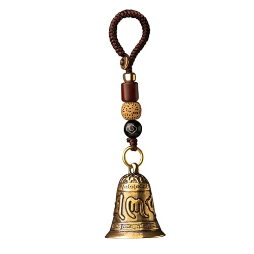 Brass Decorative Bells Keychain with Om Mani Padme Hum Mantra, Hanging Lucky Bell for Car Keys or Backpack as Good Luck Charms - style: Om Mani Padme Hum
