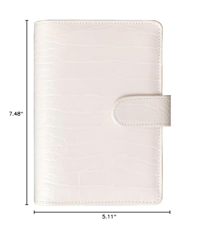 A6 Crocodile Budget Binder Cover - PU Leather Notebook Binder with Hidden Snap Buckle, Small 6 Ring Refillable Journal Binder, Beige - color: Beige, size: A6