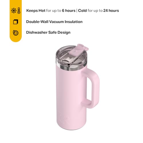 RTIC 20oz Road Trip Travel Mug with Lid and Handle, Ceramic Lined, Pale Pink - color: Pale Pink, size: 20 Ounces