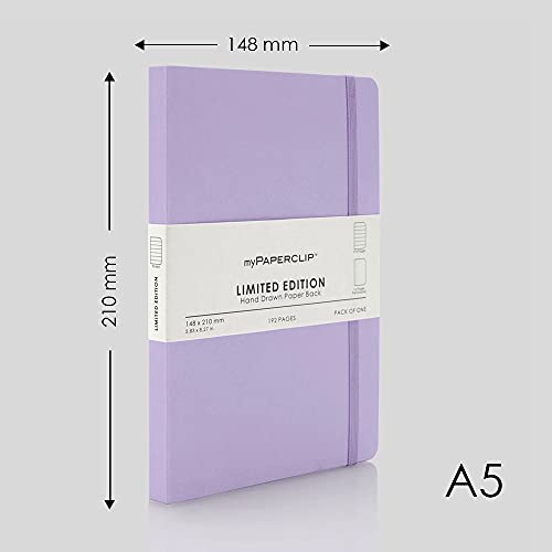 myPAPERCLIP Limited Edition A5 Ruled Notebook | 192 Pages, 100 GSM, Soft Cover, A5 (5.83 × 8.27 in) | Flat Lay | Bookmark & Elastic Closure | Lilac - color: Lilac, style: Ruled
