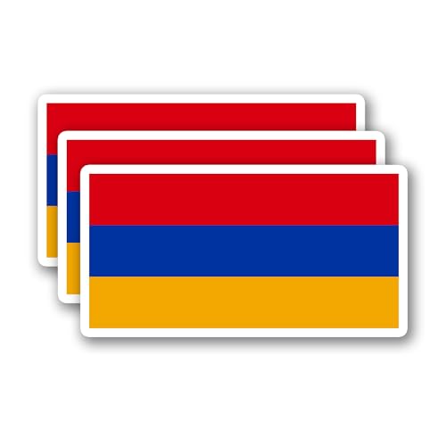 (3Pcs) Armenia Flag Stickers – Armenian National Flag Vinyl Decal 3" x 1.6" - color: Armenia