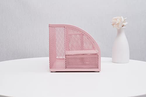 Annova Mesh Desk Organizer Office with 7 Compartments + Drawer/Desk Tidy Candy/Pen Holder/Multifunctional Organizer (Light Pink) - color: Light Pink