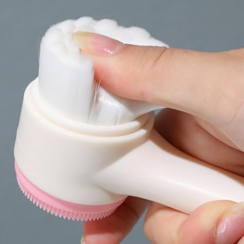 1pc Face Brush 2 in 1, Facial Cleansing Exfoliating Scrubber Brush, Silicone Double-Sided Manual Facial Cleanser Tool - color: Pink
