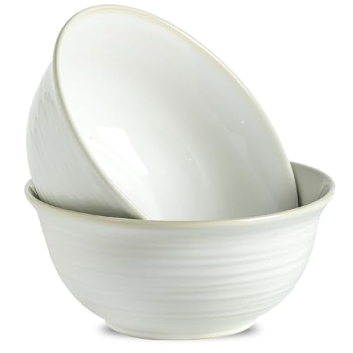 Hasense Serving Bowls, 9 Inch Ceramic Salad Bowls for Kitchen, 84 Ounce Mixing Bowl for Soup Pho Pasta Popcorn, Dishwasher & Microwave Safe, Set of 2(Clay-Infused White) - color: Clay-Infused White, size: 84 Ounce