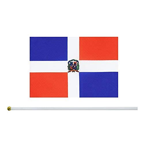 25 Pack Hand Held Small Mini Dominican republic Stick Round Top National Country Flags,Party Decorations Supplies For Parades,World Cup,Festival Events,International Festival - color: Dominica