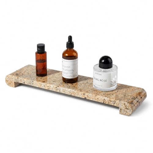16"x4" Natural Marble Tray Pedestal Stand, Bathroom Counter Stone Trays - color: Kashmir Gold