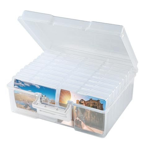 Photo Storage Box 5 x 7 Inches, 18 Inner Extra Large Photo Boxes with Dividers, Clear Acid-Free Photo Storage Container with Handle, Photo Organizer Craft Keeper for Photo, Craft, Seend, Stamp - color: Clear