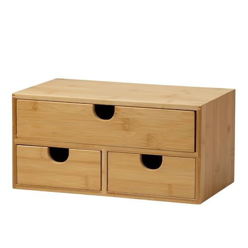 MEEDEN Bamboo Desk Organizer with Drawers: Desktop Storage Container - color: 3 Drawers