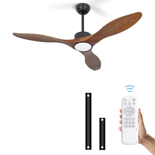 52 Inch Brown Wood Ceiling Fan with Light and Remote - color: Brown wood ceiling fan - pointed