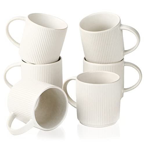 famiware Coffee Mug Set of 6, Star 12 oz Ceramic Mugs Cups Set with Handle - color: Star-Matte White, size: 6 Count (Pack of 1)