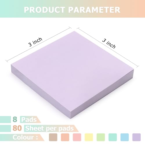 OSBOO Sticky Notes 3x3 Inch 8 Pack Pastel Colors, 80 Sheets/Pad - color: 8 Pastel Colors