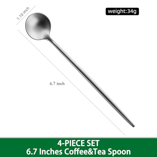 DEHOV 6.7 Inches Coffee Spoons Set,4 Pieces Stainless Steel 18/10 Iced Tea Spoon,Long Handle Coffee Stirring Spoons,Durable Teaspoons,Dishwasher Safe Tea Spoon For Dessert - color: Silver, size: 6.7 Inch