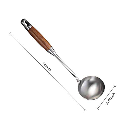 Soup Ladle,304 Stainless Steel Cooking Ladle with Wooden Handle,14.6Inch - style: Soup Ladle-wood handle
