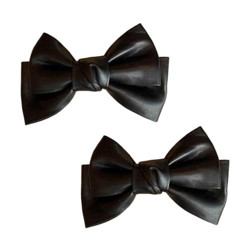 2Pcs Black PU Leather Bow Hair Clip, Korean Style Hairpin,Clips and Barrettes,Hair Accessories
