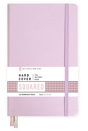 Minimalism Art, Premium Hard Cover Notebook Journal, Classic 5" x 8.3", 122 Numbered Pages, Gusseted Pocket, Ribbon Bookmark, Extra Thick Ink-Proof Paper 120gsm, San Francisco (Squared, Pink) - color: Pink, style: Squared