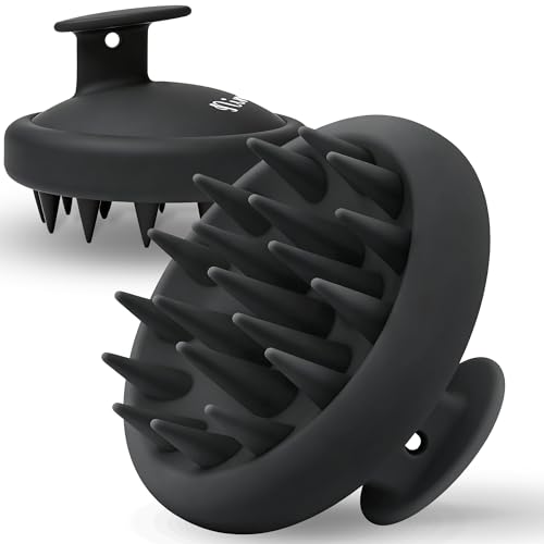 Nimiah Scalp Massager Hair Growth - Extra-Soft Silicone Hair Shampoo Scrubber with Longer Flexible Bristles for Gentle Detangle, Deep Cleanse & Head Massage, Manicure Safe & Travel-Friendly - color: Black