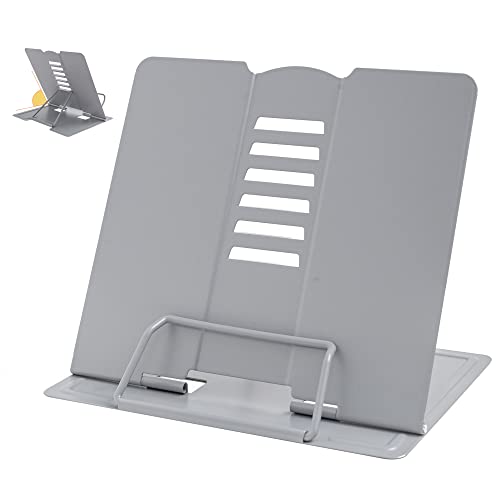 Metal Book Stand Adjustable Book Holder for Reading - color: Full Grey