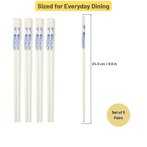 Porcelain Chopsticks Set of 5 Pairs, Reusable Bone Ceramic Chopsticks, Dishwasher Safe, Non-Slip Design, Elegant Gift Box for Family or Restaurant Use (Lantern flower) - color: Lantern flower