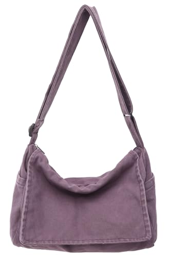 Messenger Bag for Women Men Satchel Bag Canvas Crossbody Shoulder Bag Casual Sling Bag - color: Purple