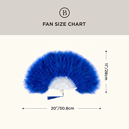 BABEYOND 1920s Marabou Feather Folding Hand Fan - color: Blue