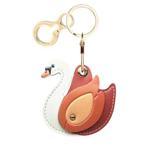 BORKUANA PU Leather Keychain holder Protective Case Compatible with AirTag - color: Swan Orange