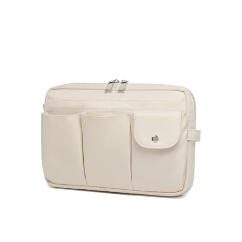 Pencil Holder Storage Bag for Women, Large Capacity Zippered Pencil Case with Multiple Pockets, Nylon Canvas Stationery Organizer for Office, Travel & Daily Use (Nylon,Creamy White) - color: Creamy White/Nylon