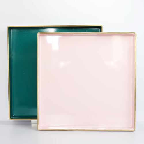 Spsyrine Pink Decorative Serving Tray with Handles, 13" X 13" Square Plastic Coffee Table Tray for Ottoman, Living Room, Bathroom, Home Decor. - color: Dl006r
